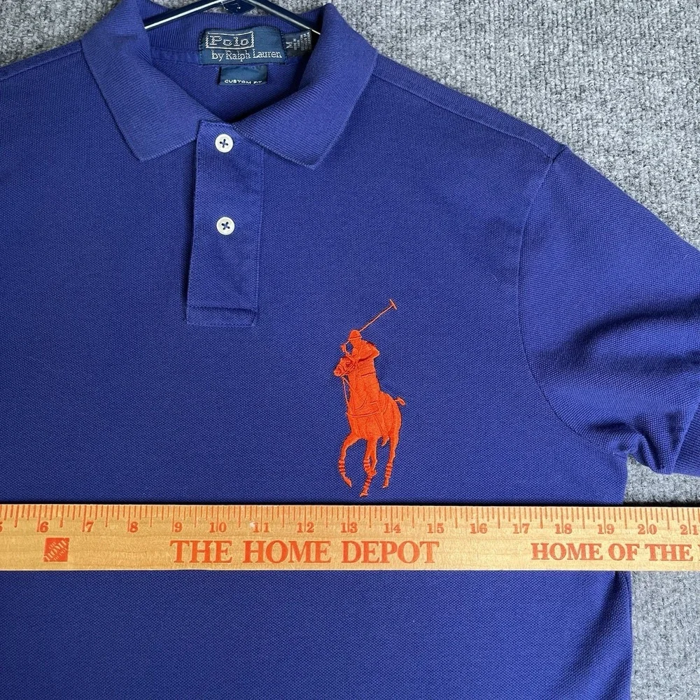 Vintage Polo Ralph Lauren Polo Shirt Mens M Custom Fit Blue Big Pony Cotton